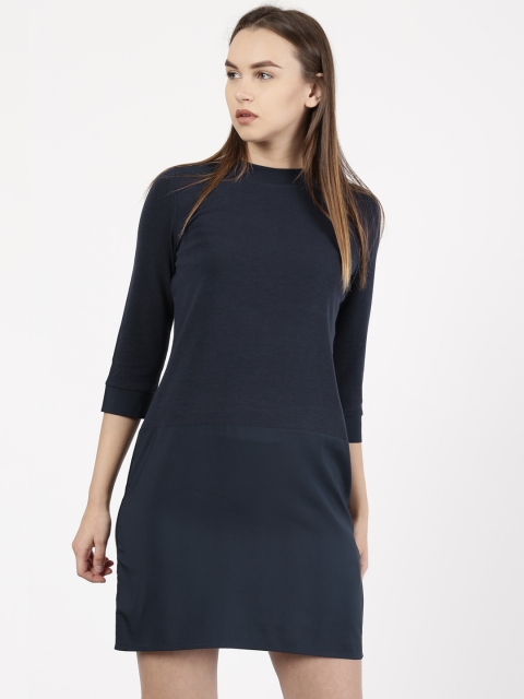 

ether Women Navy Blue Solid A-Line Dress