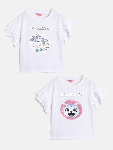

R&B Girls White Set Of 2 Solid Layered Sleeves T-shirt