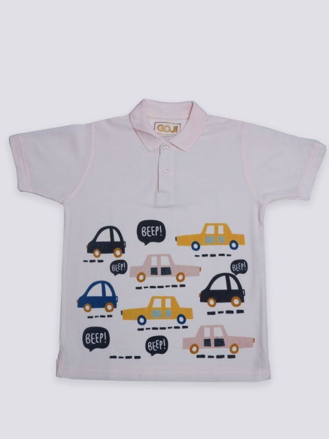 

GOJI Boys Peach-Coloured Printed Polo Collar T-shirt