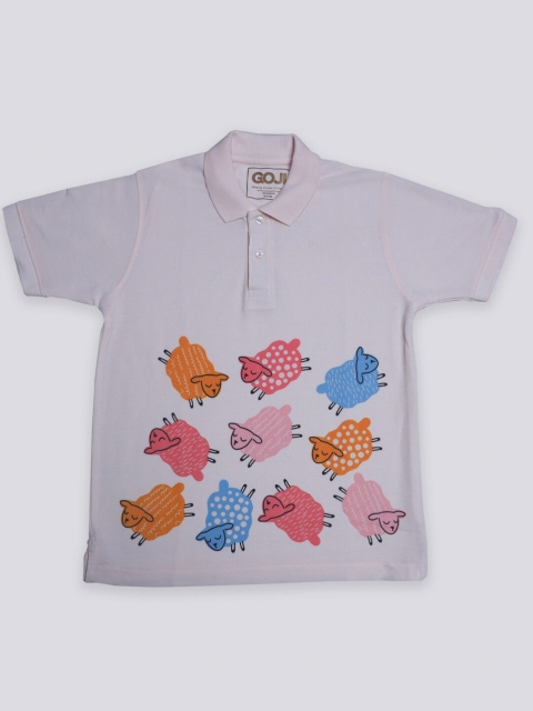 

GOJI Boys Peach-Coloured Floral Printed Polo Collar T-shirt