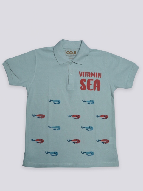 

GOJI Boys Sea Green Printed Polo Collar T-shirt