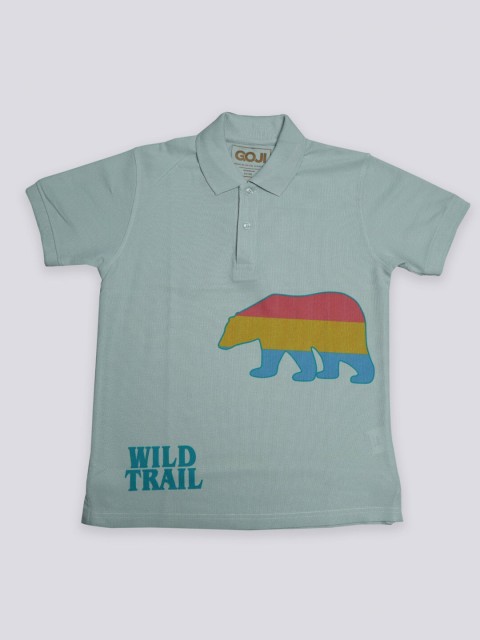 

GOJI Boys Sea Green Colourblocked Polo Collar Applique T-shirt