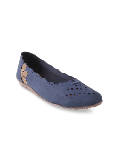 

Mochi Women Blue Ballerinas with Laser Cuts Flats
