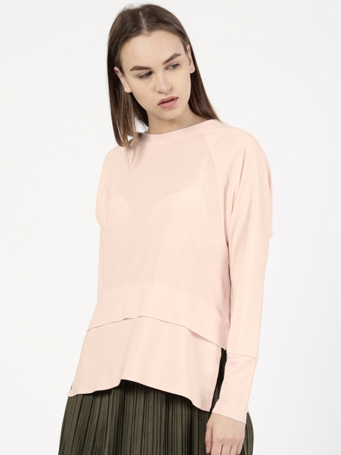 

ether Women Peach-Coloured Solid Layered Top