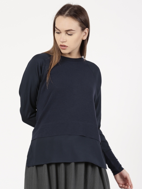

ether Women Navy Blue Solid Layered Top