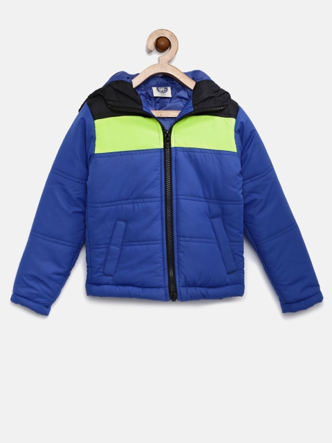 

YK Boys Blue & Black Colourblocked Quilted Hooded Jacket