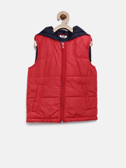 

YK Boys Red Solid Quilted Hooded Jacket