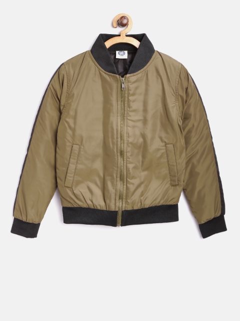 

YK Boys Olive Green Solid Bomber Jacket