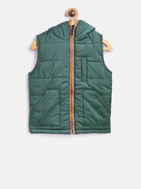 

YK Boys Green Solid Hooded Padded Jacket