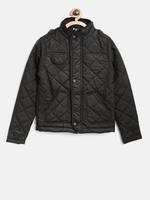 

YK Boys Black Solid Quilted Jacket