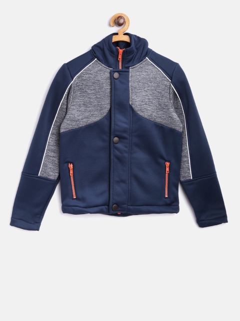 

YK Boys Navy Colourblocked Hooded Tailored Jacket, Navy blue