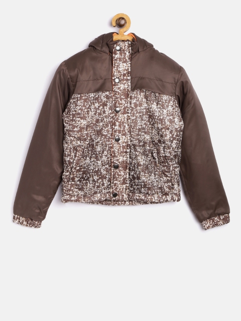 

YK Boys Brown & Beige Printed Hooded Padded Jacket