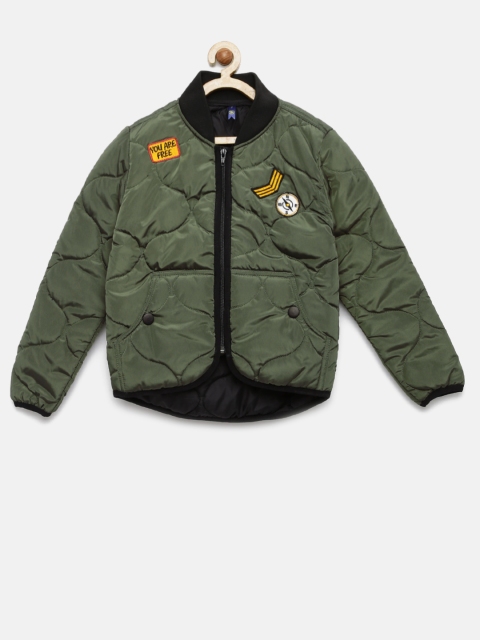 

YK Girls Olive Green Solid Quilted Jacket