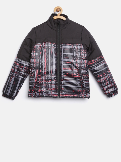 YK Girls Black Printed Padded Jacket