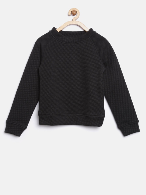 

YK Girls Black Self Design Sweatshirt