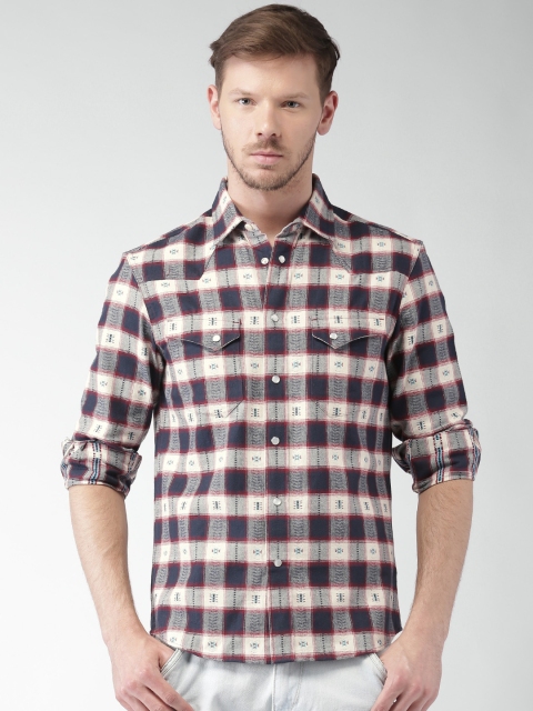 

Celio Navy Blue & White Checked Casual Shirt