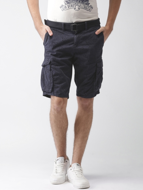 

Celio Men Blue Printed Regular Fit Cargo Shorts