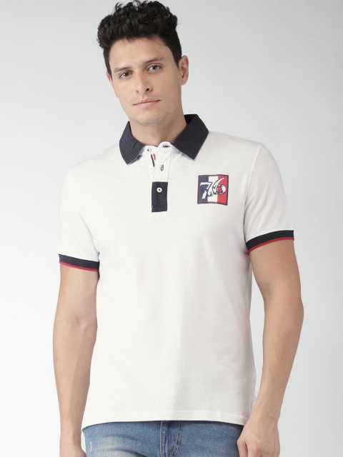 

Celio Men White Solid Polo Pure Cotton T-shirt, Off white