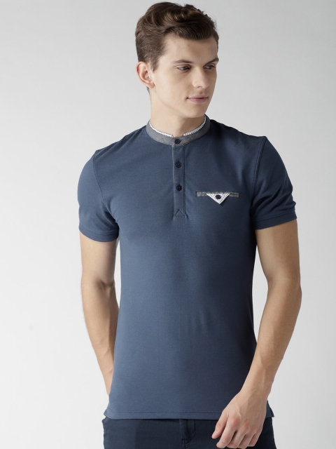 

Celio Men Navy Solid Mandarin Collar T-Shirt, Navy blue