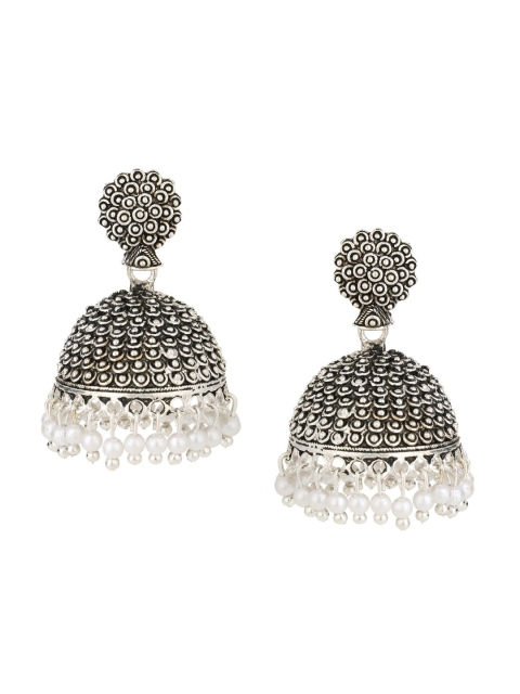 

Efulgenz Silver-Toned Contemporary Jhumkas Earrings