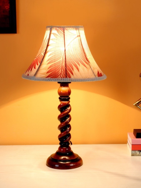 

BEVERLY STUDIO Brown & Cream Coloured Leaf Printed Table Lamp