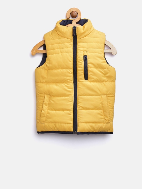 YK Boys Yellow & Navy Solid Reversible Puffer Jacket