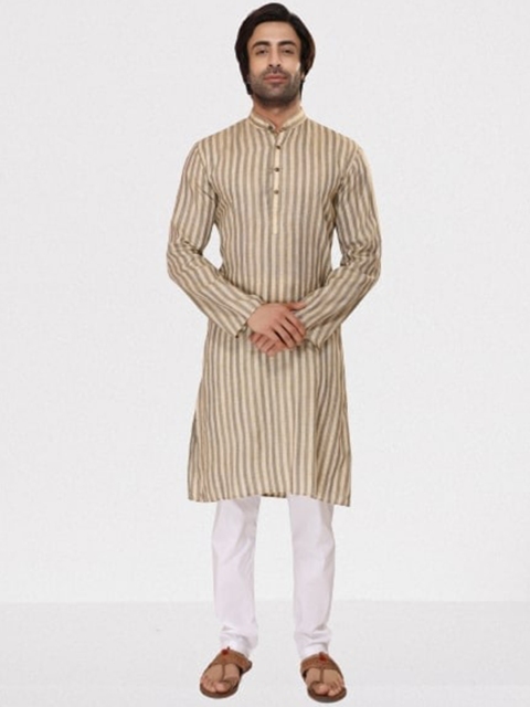 

RG DESIGNERS Men Beige Striped Empire Kurti with Pyjamas