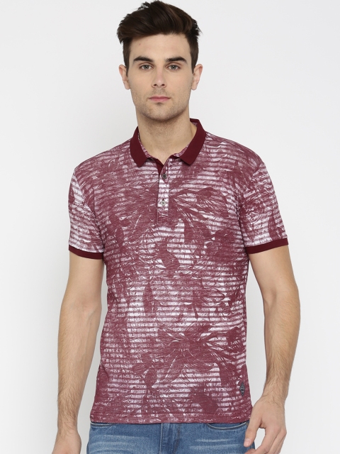 

Status Quo Men Burgundy Striped Polo T-shirt