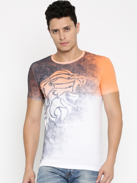 

Bahubali by Staus Quo Men White & Orange Printed Slim Fit T-shirt