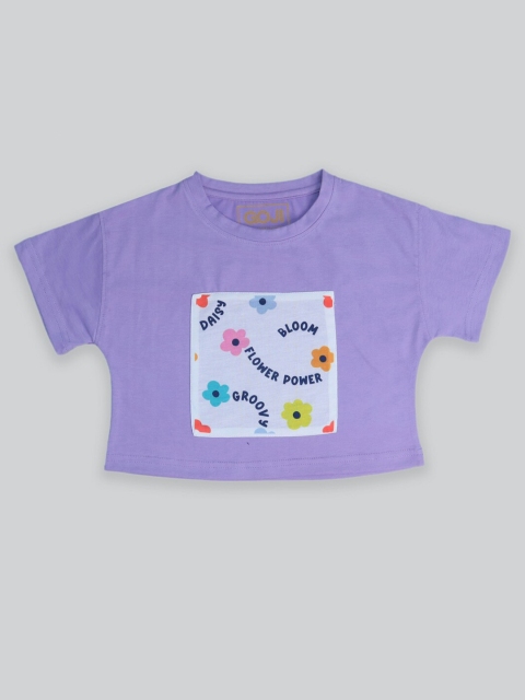 

GOJI Girls Lavender Printed Round Neck Crop Top