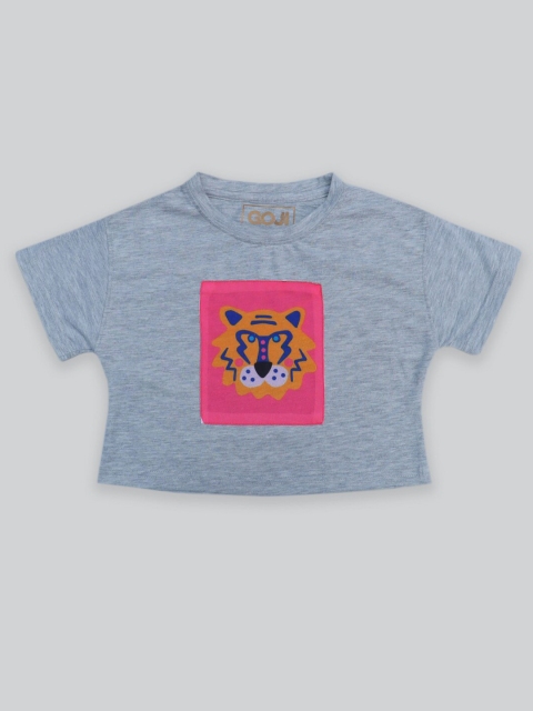 

GOJI girls Grey Melange Print Boxy Top
