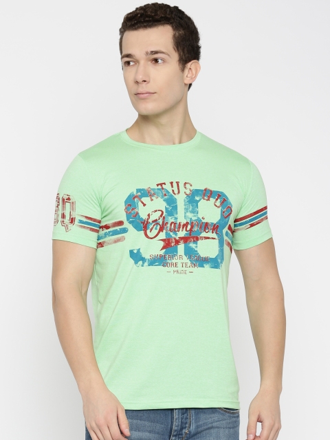 

Status Quo Men Green Printed Round Neck T-shirt