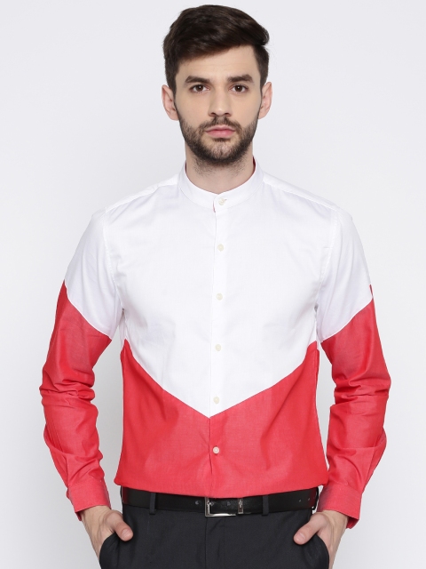 

INVICTUS Men Red & White Slim Fit Colourblocked Partywear Shirt