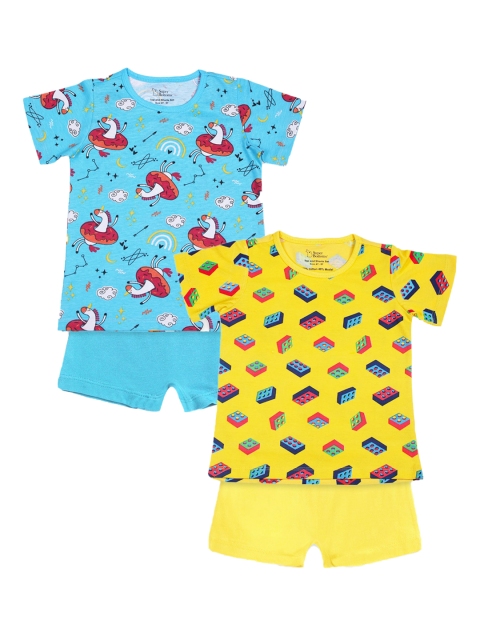 

SuperBottoms Kids Yellow & Turquoise Blue Set of 2 Printed Cotton Blend Clothing Set