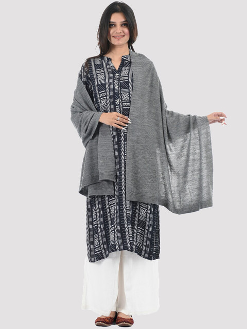 

PORTOBELLO Women Grey Solid Woven Design Shawl