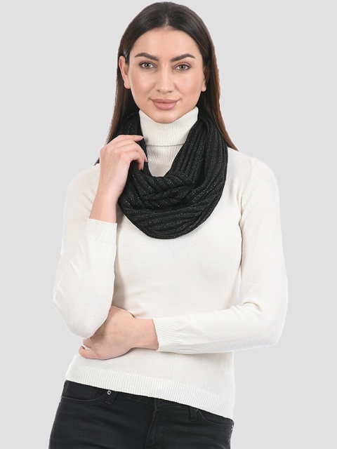 

PORTOBELLO Women Black Striped Merino Woolen Mufflers