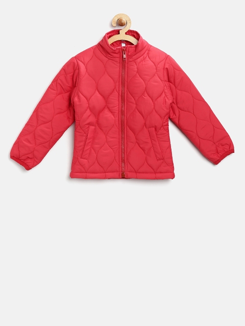 

YK Girls Red Solid Quilted Jacket