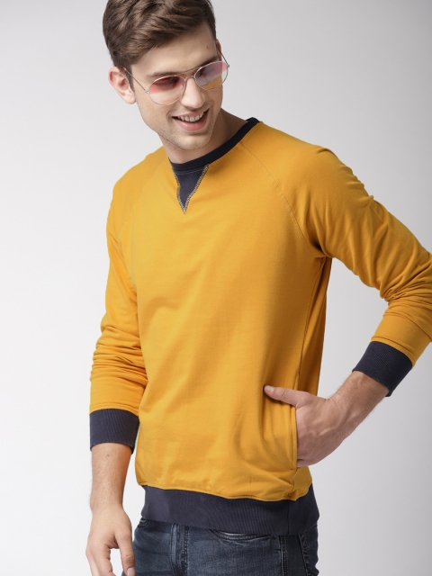 

Mast & Harbour Men Mustard Yellow Solid Sweatshirt