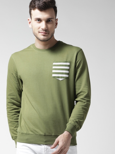 

Mast & Harbour Men Green Solid Sweatshirt
