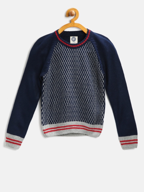 

YK Boys Navy & Grey Melange Patterned Pullover, Navy blue