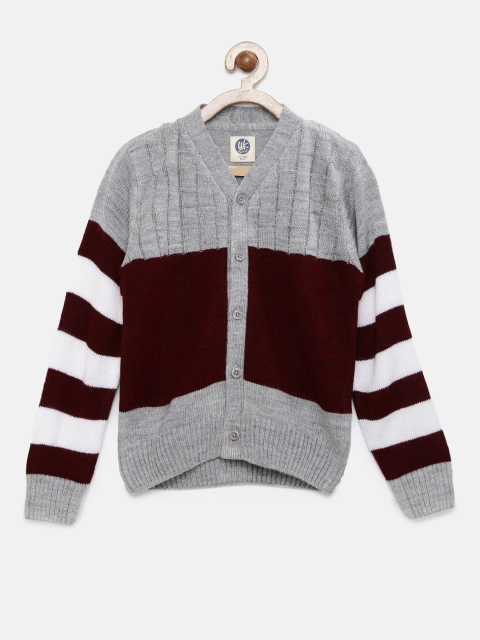 

YK Boys Grey & Maroon Colourblocked Cardigan