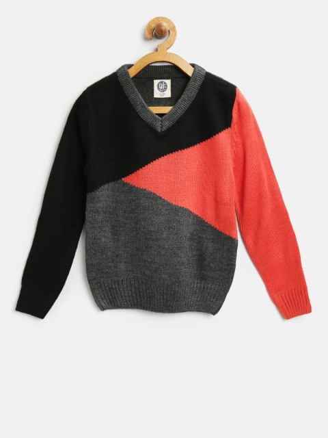 

YK Boys Charcoal Grey & Orange Colourblocked Pullover