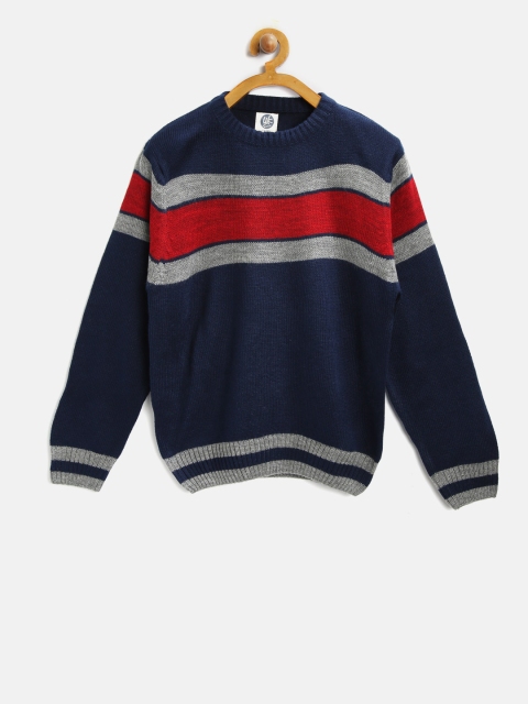 

YK Boys Navy Striped Pullover, Navy blue
