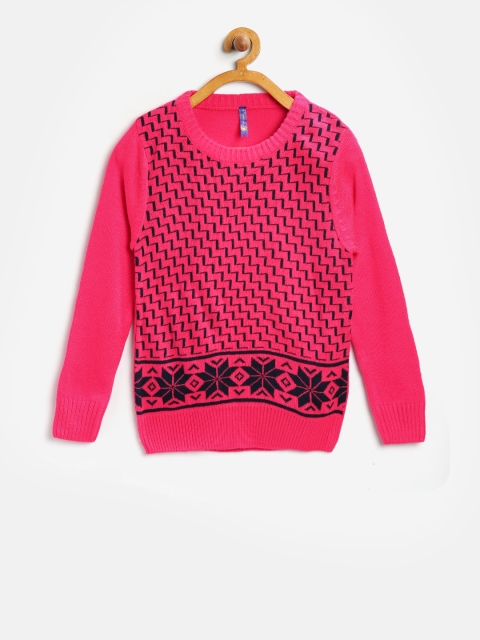 

YK Girls Pink & Navy Blue Patterned Pullover