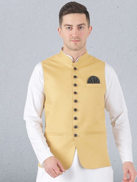 

TAHVO Men Gold-Colored Solid Nehru Jacket