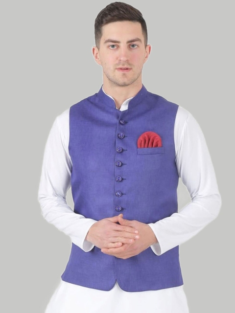 

TAHVO Men Purple Solid Nehru Jacket