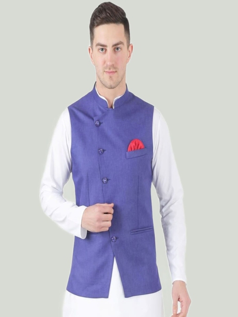 

TAHVO Men Purple Solid Satin Nehru Jackets