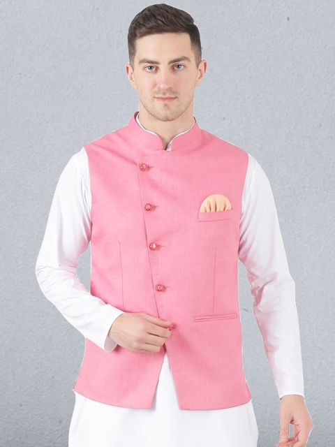 

TAHVO Men Pink Solid Nehru Jacket