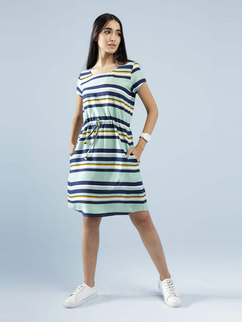 

IDK Turquoise Blue & White Striped Dress