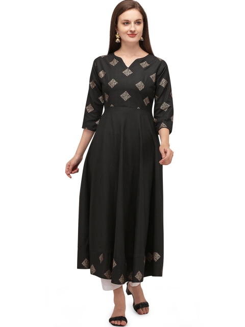 

RGHT Women Black Yoke Design V-Neck Empire Anarkali Kurti